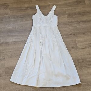 Taylor Linen Blend Midi Elegant White Sleeveless Dress Size 8